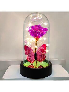 Galaxy Rose In Glass Dome LED Light Up Forever Flower Romantic Gift Decor